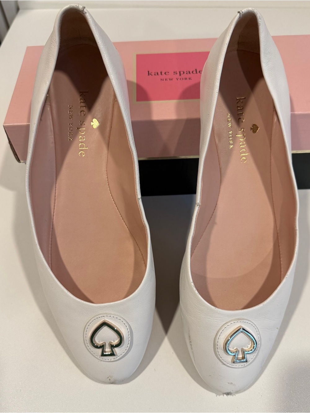 Kate Spade VGUC Pallenberg White Leather Ballet Flats Size 8 Box - Picture 2 of 6